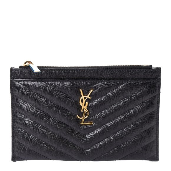 SAINT LAURENT Grain De Poudre Chevron Monogram Bill Pouch - Picture 14 of 14
